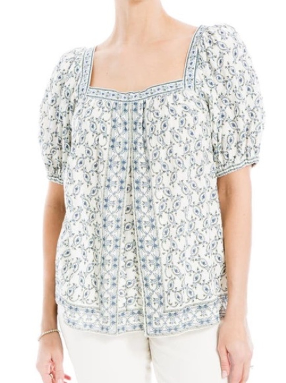 Max Studio Blue Floral Peasant Blouse